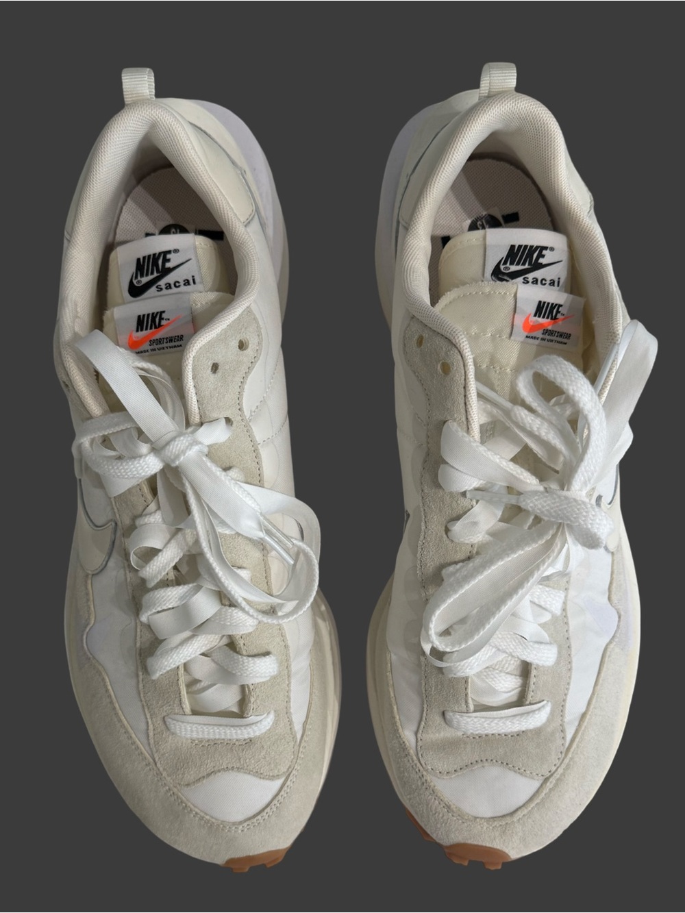 Nike sacai Layered Lace-Up Sneakers - White with Orange Logo